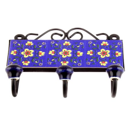 Navy Blue Yellow Tiny Flower Tiles Hooks